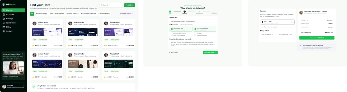 Order management and marketplace screens